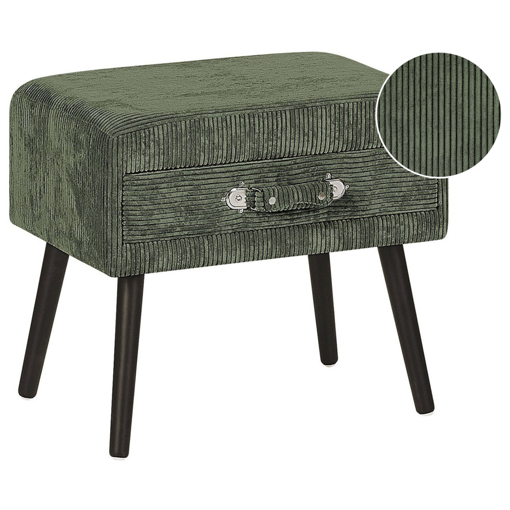Tavolino con contenitore gambe nere in velluto a coste verde scuro 46 x 50 x 35 cm Valigia