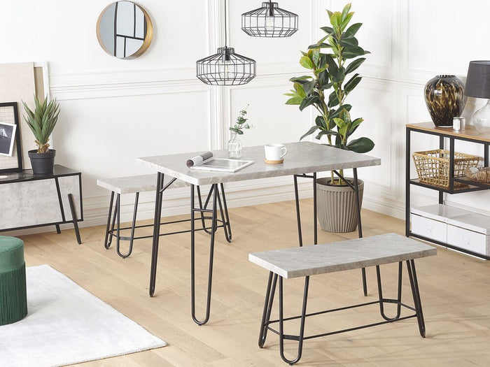 Set da pranzo Top impiallacciato marmo grigio e Nero 2 panche 4 posti industriale