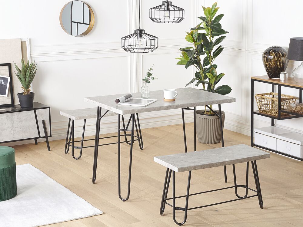 Set da pranzo Top impiallacciato marmo grigio e Nero 2 panche 4 posti industriale