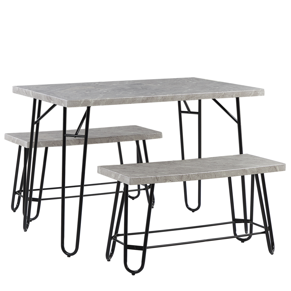 Set da pranzo Top impiallacciato marmo grigio e Nero 2 panche 4 posti industriale