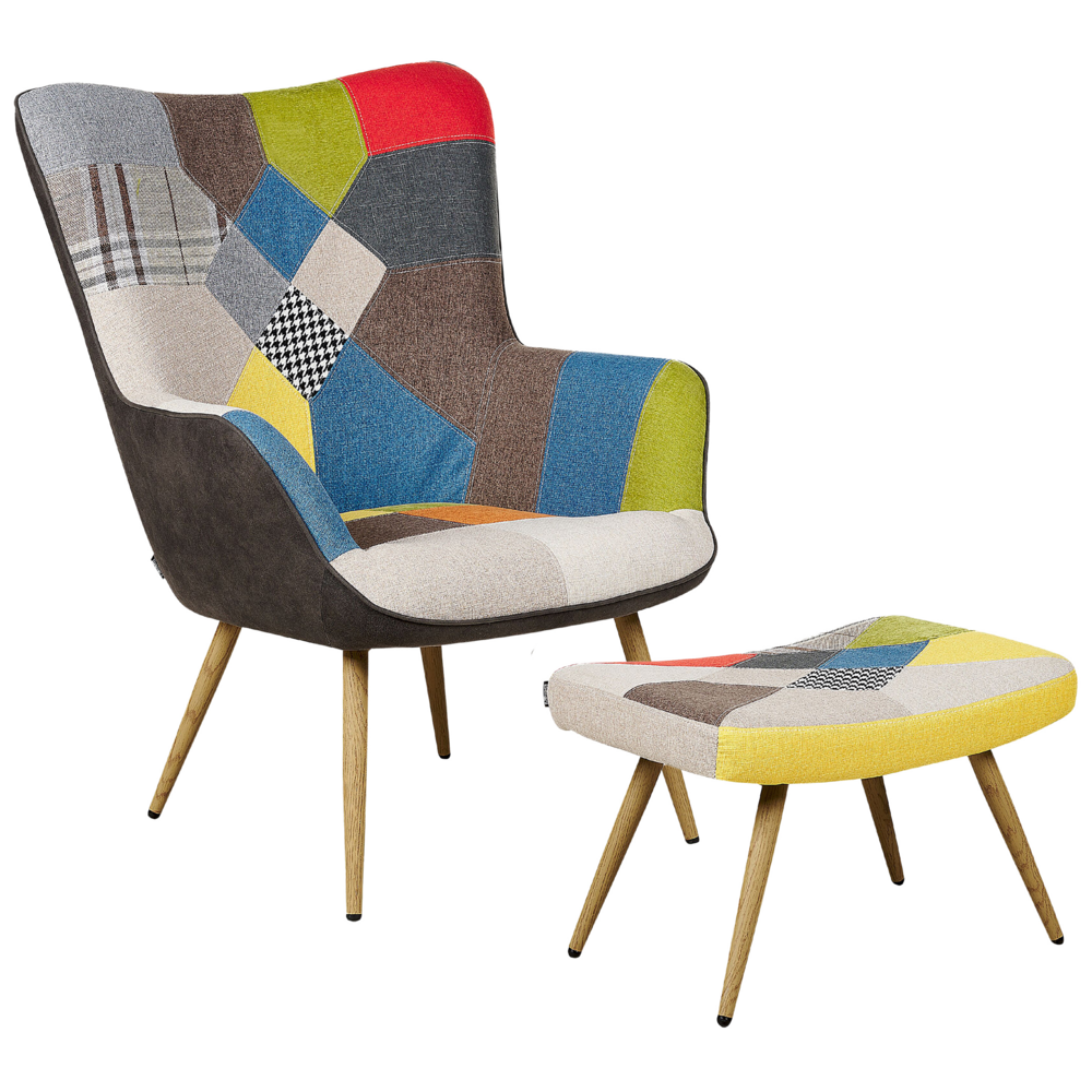 Sedia Wingback con tessuto ottomana Multicolore abbottonato in stile retrò patchwork
