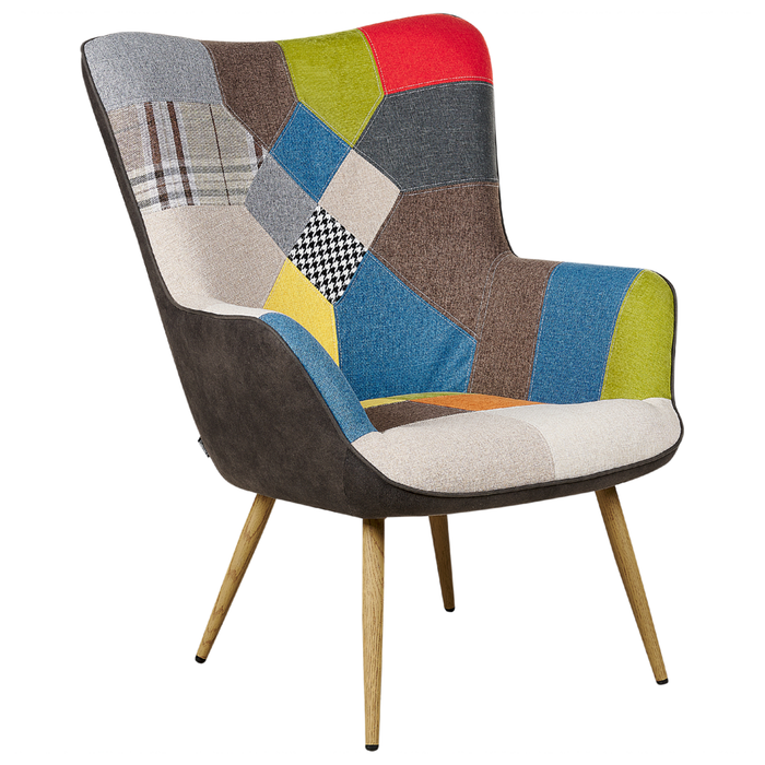 Sedia Wingback con tessuto ottomana Multicolore abbottonato in stile retrò patchwork