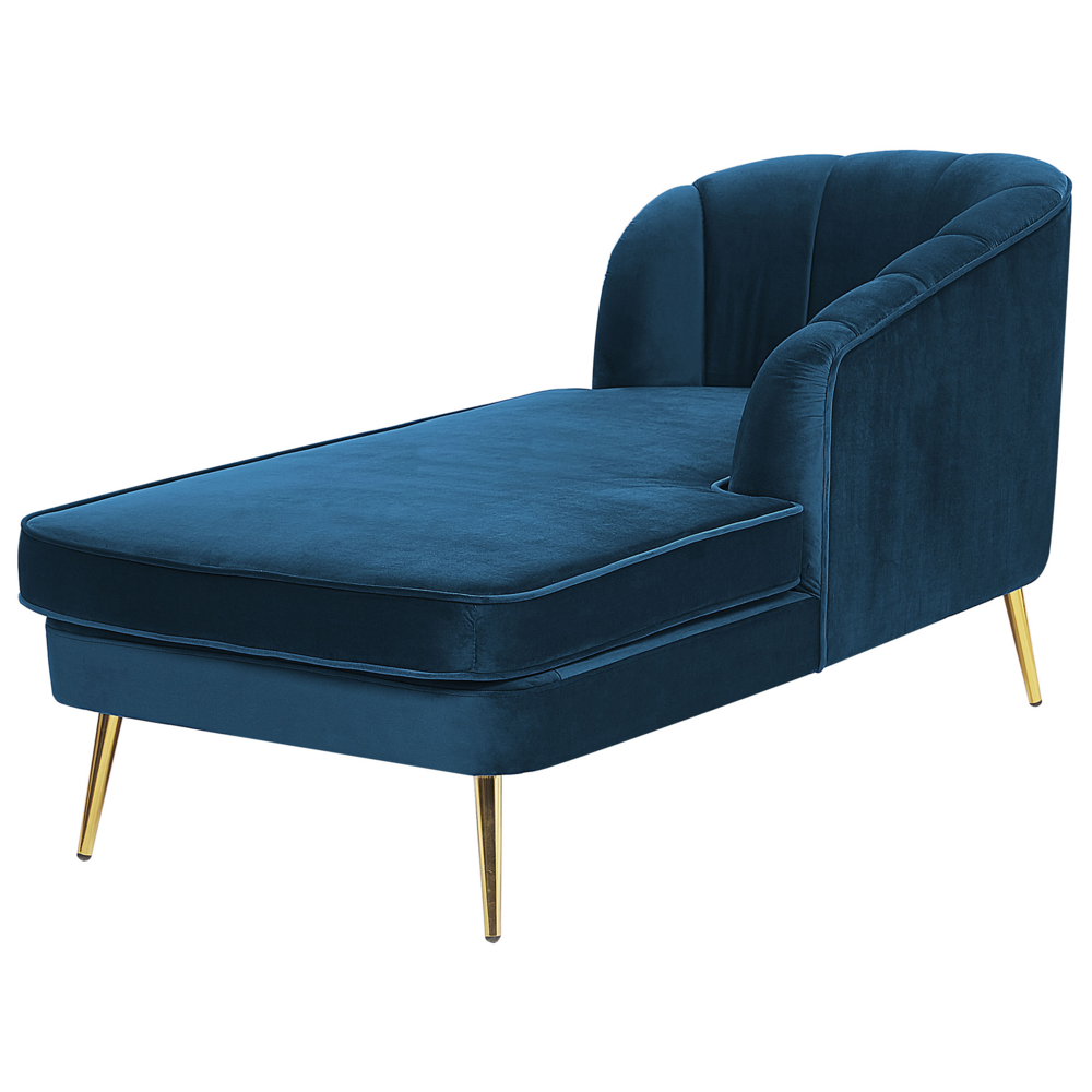 Chaise longue Velluto Blu Marino Rivestimento Gambe In Metallo dorato versione sinistra