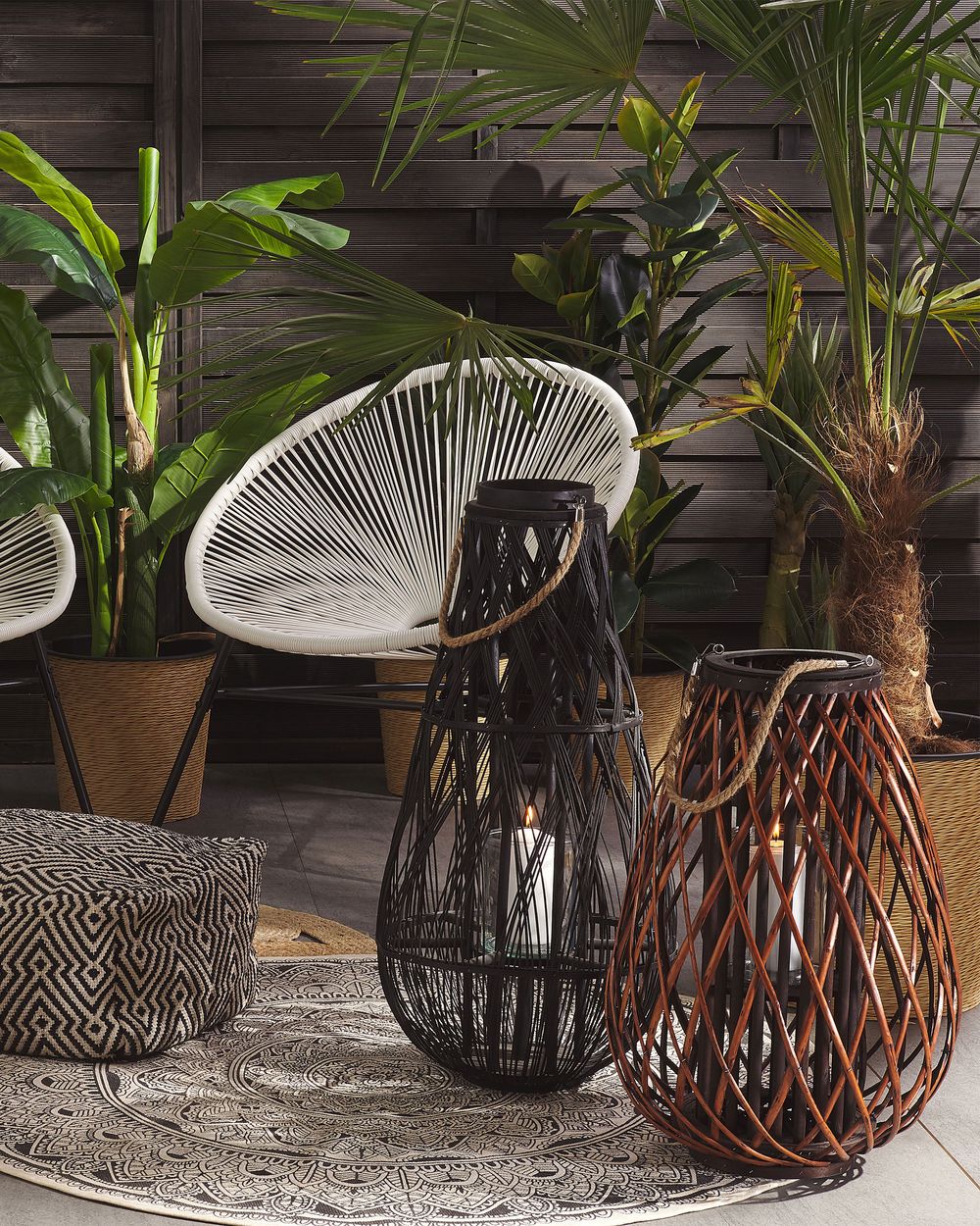 Lanterna Marrone Salice Legno 60 cm Manico in Corda Portacandele Decorativo