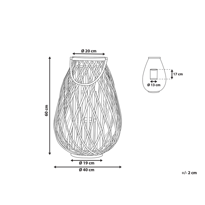 Lanterna Marrone Salice Legno 60 cm Manico in Corda Portacandele Decorativo