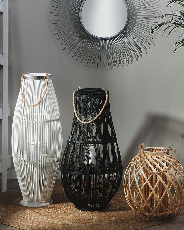 Lanterna in legno di bambù Nero e vetro 75 cm per interni ed esterni scandinavi