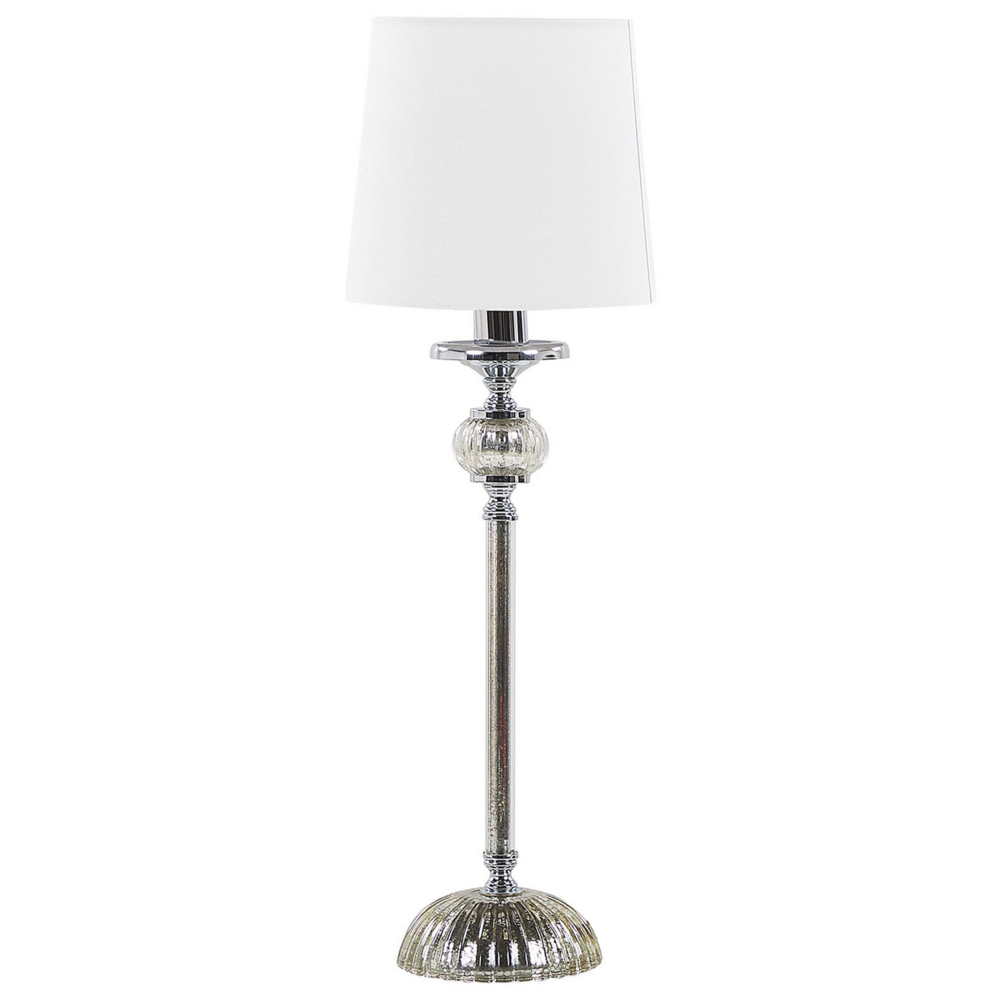 Lampada da tavolo Base in metallo argento Paralume impero bianco Paralume in vetro