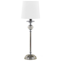 Lampada da tavolo Base in metallo argento Paralume impero bianco Paralume in vetro