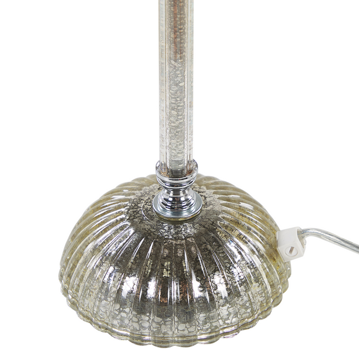 Lampada da tavolo Base in metallo argento Paralume impero bianco Paralume in vetro