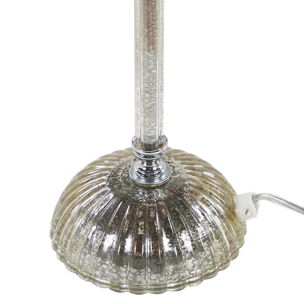 Lampada da tavolo Base in metallo argento Paralume impero bianco Paralume in vetro