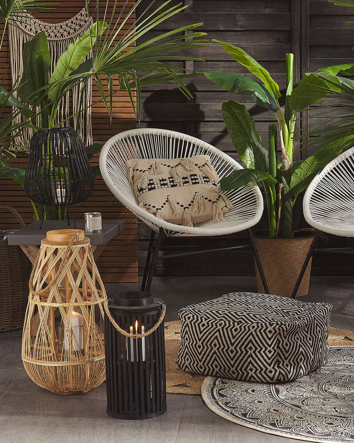 Lanterna in legno di salice Nero 40 cm con portacandele in stile boho naturale