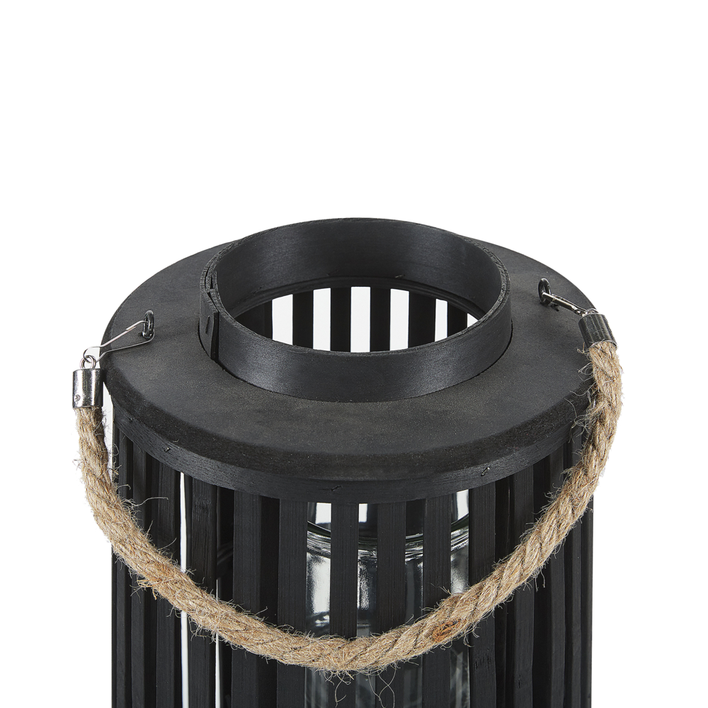 Lanterna in legno di salice Nero 40 cm con portacandele in stile boho naturale