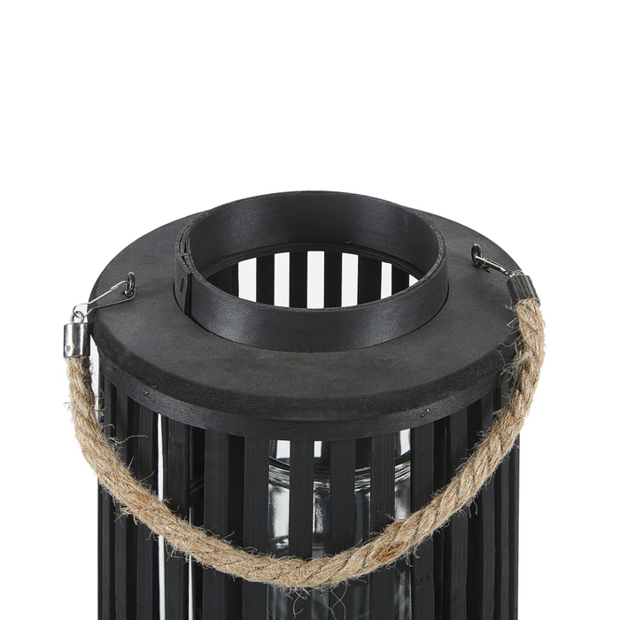 Lanterna in legno di salice Nero 40 cm con portacandele in stile boho naturale