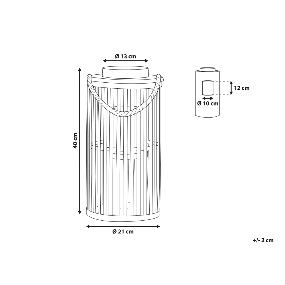 Lanterna in legno di salice Nero 40 cm con portacandele in stile boho naturale