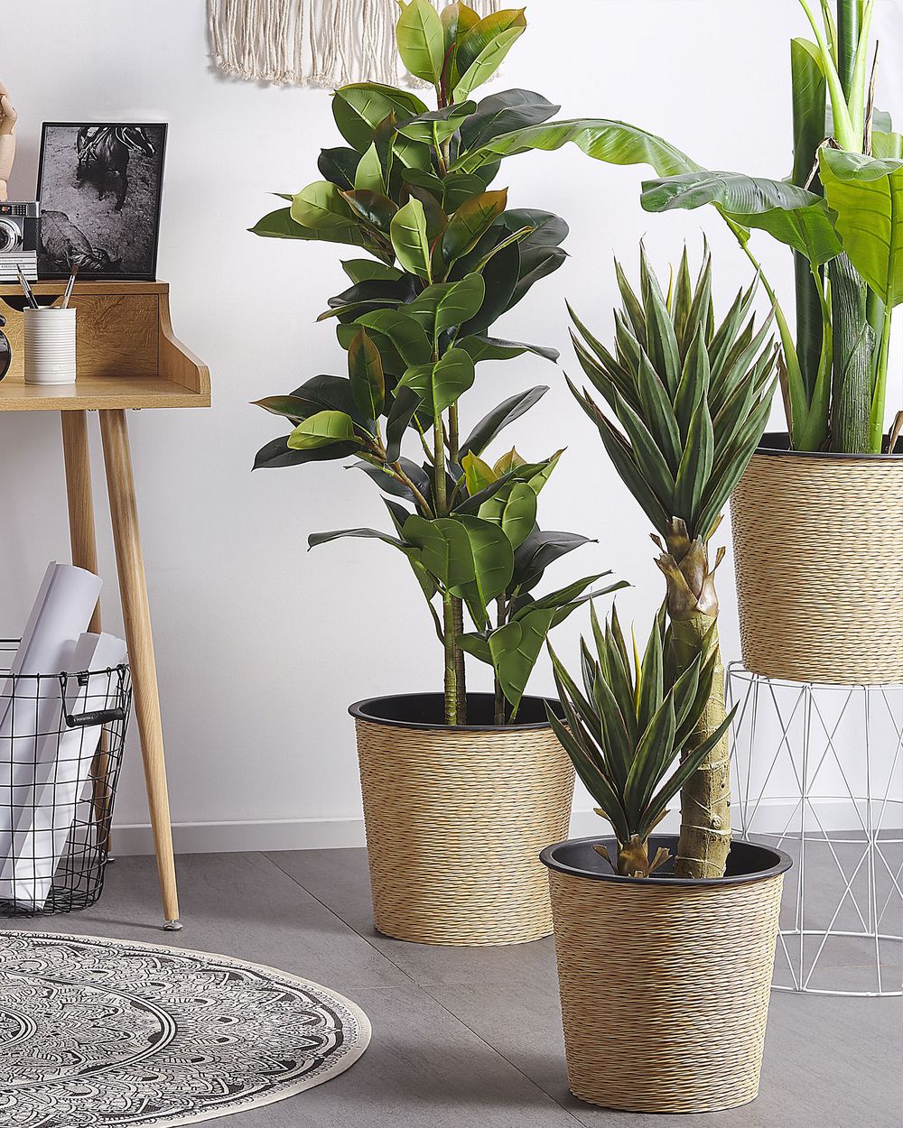 Albero di quercia artificiale in vaso verde e Nero sintetico 134 cm Materiale accessorio decorativo per interni