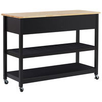 Carrello Cucina Nero Legno Chiaro Piano 2 Ripiani 2 Posate Cassetti Rotelle Scandinavo Moderno