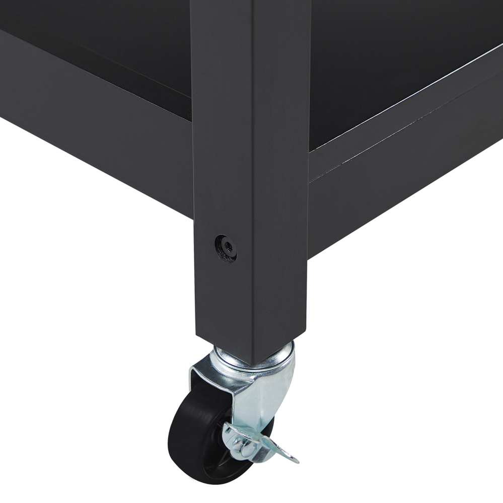 Carrello Cucina Nero Legno Chiaro Piano 2 Ripiani 2 Posate Cassetti Rotelle Scandinavo Moderno