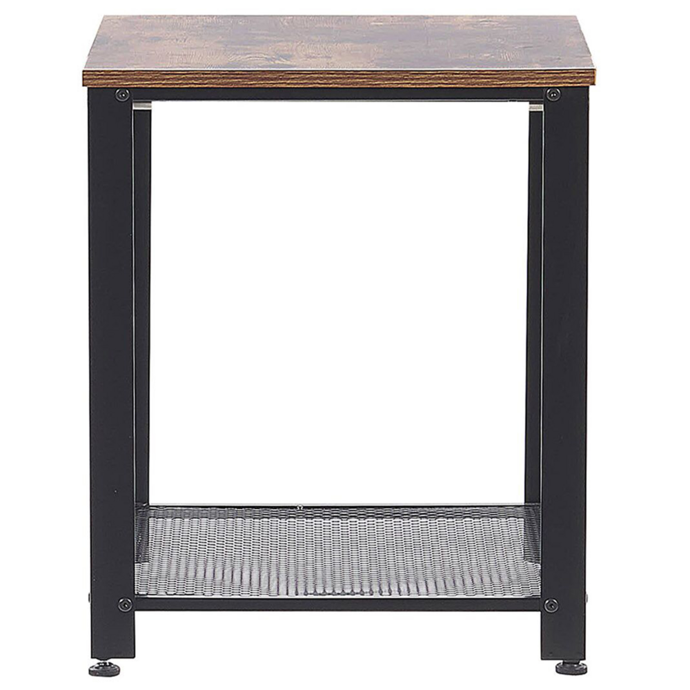 Tavolino Legno Scuro Piano Tavolo Metallo Cornice Nera Scaffale Industriale Quadrato 45 cm