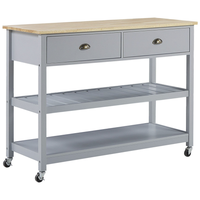 Carrello Cucina Grigio Legno Chiaro Piano 2 Ripiani 2 Posate Cassetti Rotelle Scandinavo Moderno