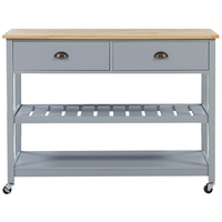 Carrello Cucina Grigio Legno Chiaro Piano 2 Ripiani 2 Posate Cassetti Rotelle Scandinavo Moderno