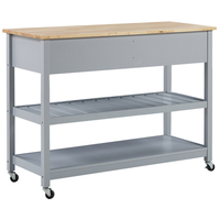 Carrello Cucina Grigio Legno Chiaro Piano 2 Ripiani 2 Posate Cassetti Rotelle Scandinavo Moderno