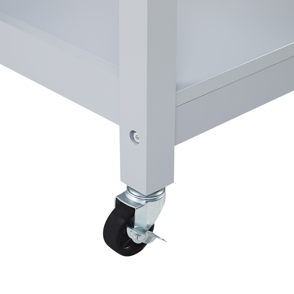 Carrello Cucina Grigio Legno Chiaro Piano 2 Ripiani 2 Posate Cassetti Rotelle Scandinavo Moderno