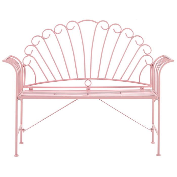 Panca da esterno in metallo rosa 2 posti con braccioli svasati in stile vintage