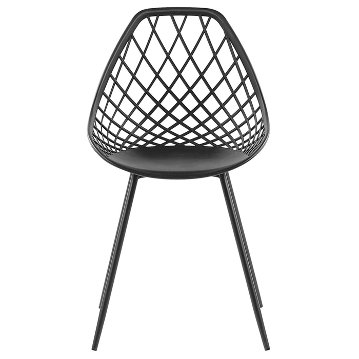 Set di 2 Sedie da Pranzo Seduta Sintetica Nera Gambe in Metallo Nero Schienale Net Design Moderno Scandinavo
