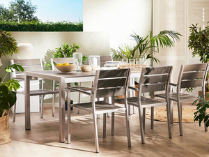 Tavolo da pranzo con struttura in alluminio anodizzato grigio per 6 persone 180 x 90 cm dal design moderno