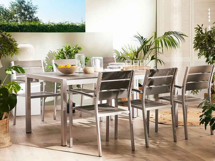 Tavolo da pranzo con struttura in alluminio anodizzato grigio per 6 persone 180 x 90 cm dal design moderno