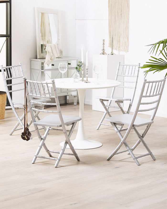 Set di 4 Sedie Pieghevoli Sedie Sala da Pranzo in Legno di Faggio Argento Stile Contemporaneo