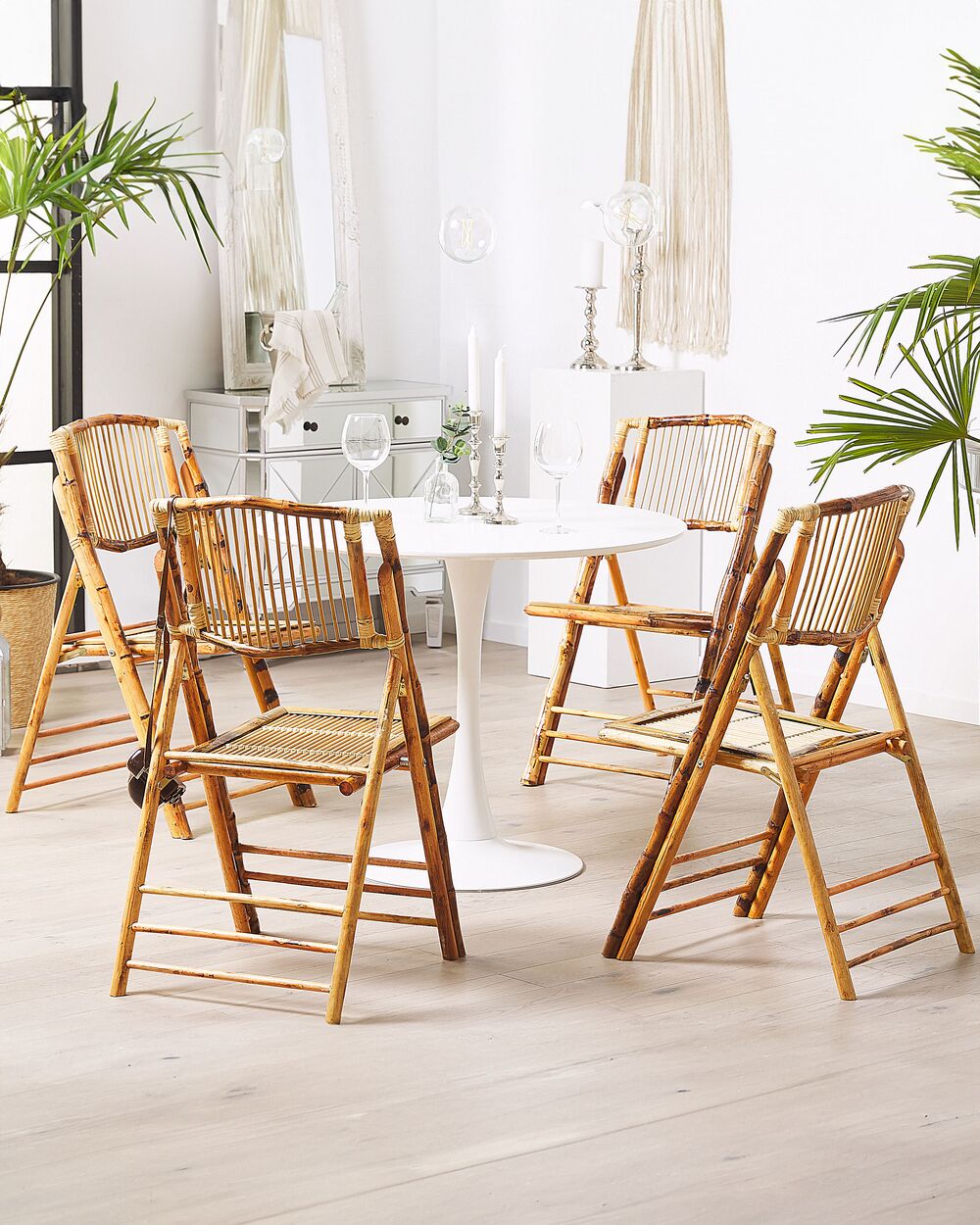 Set di 4 sedie pieghevoli in legno chiaro sedie da pranzo in rattan stile boho