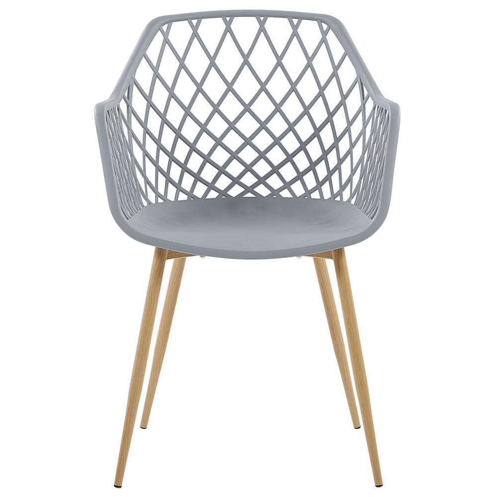 Set di 2 sedie da pranzo grigio sintetico sedile in legno chiaro gambe in metallo aperto netto indietro moderno soggiorno stile scandinavo