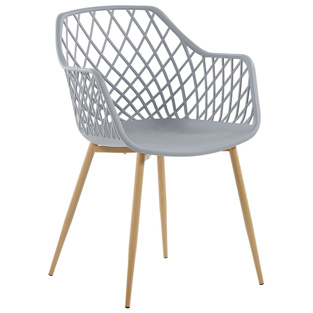 Set di 2 sedie da pranzo grigio sintetico sedile in legno chiaro gambe in metallo aperto netto indietro moderno soggiorno stile scandinavo