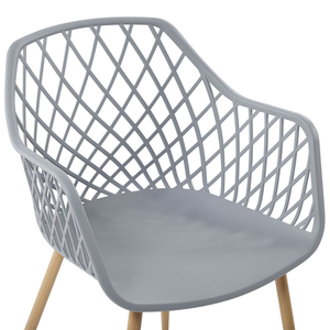 Set di 2 sedie da pranzo grigio sintetico sedile in legno chiaro gambe in metallo aperto netto indietro moderno soggiorno stile scandinavo