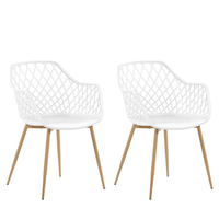 Set di 2 sedie da pranzo Seduta sintetica bianca Gambe in metallo in legno chiaro Schienale aperto in rete Soggiorno moderno Stile scandinavo