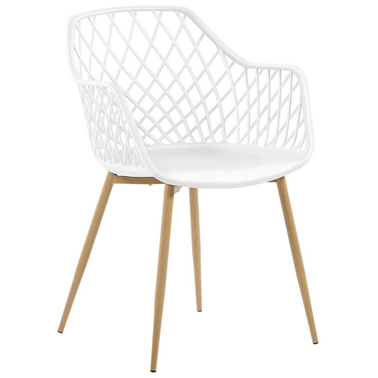 Set di 2 sedie da pranzo Seduta sintetica bianca Gambe in metallo in legno chiaro Schienale aperto in rete Soggiorno moderno Stile scandinavo