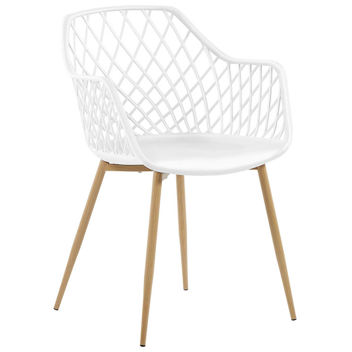 Set di 2 sedie da pranzo Seduta sintetica bianca Gambe in metallo in legno chiaro Schienale aperto in rete Soggiorno moderno Stile scandinavo