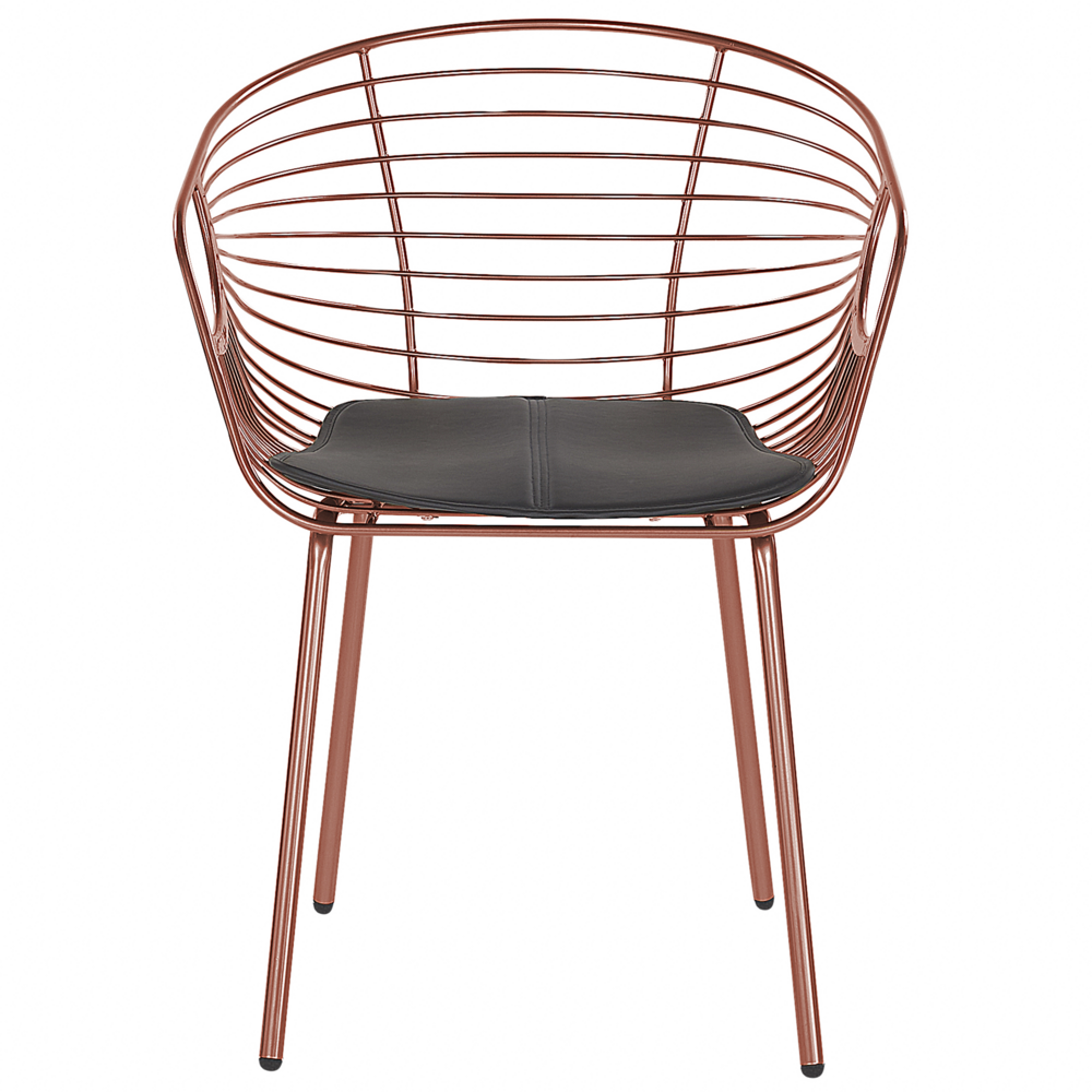 Set di 2 sedie da pranzo in filo metallico rosso rame design ecopelle Nero cuscino del sedile Glam Industrial Modern