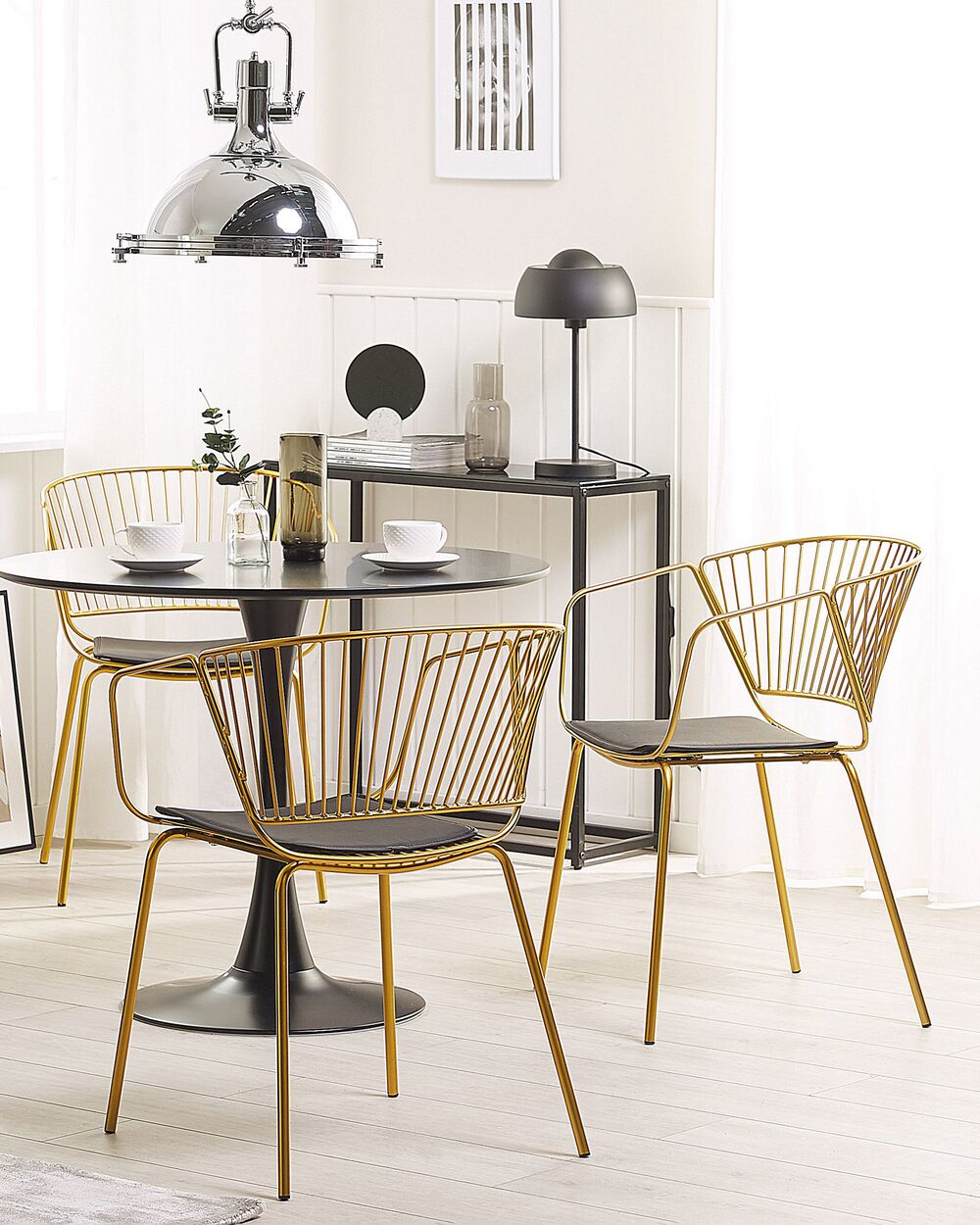 Set di 2 sedie da pranzo in metallo dorato design in finta pelle cuscino per sedile Nero stile industriale glam