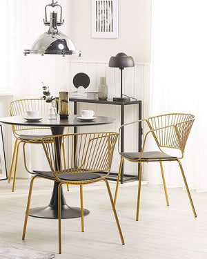 Set di 2 sedie da pranzo in metallo dorato design in finta pelle cuscino per sedile Nero stile industriale glam