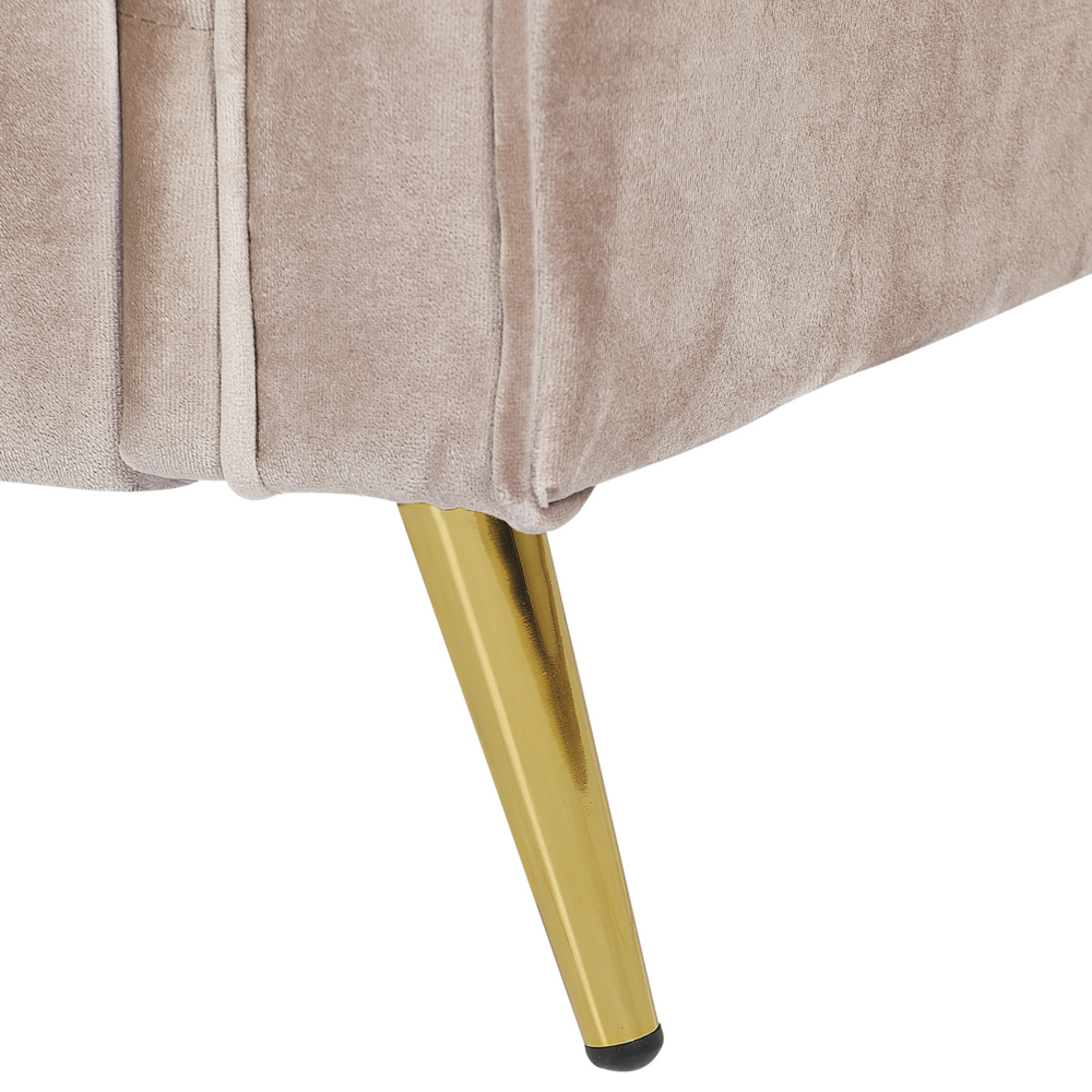 Poltrona Taupe Tessuto Velluto Rivestimento Gambe In Metallo dorato Cuscini Seduta E Schienale Sfoderabili Stile Retrò Glam