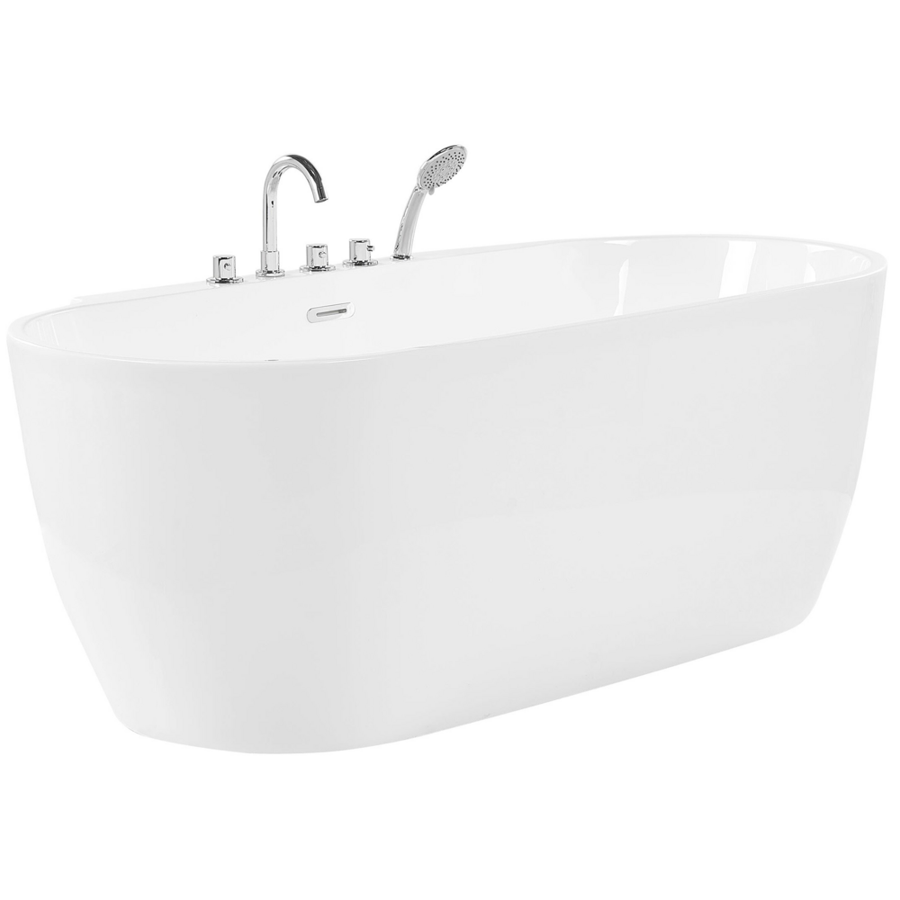 Vasca da bagno freestanding bianco sanitario ovale in acrilico singolo 170 x 80 cm dal design moderno