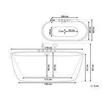 Vasca da bagno freestanding bianco sanitario ovale in acrilico singolo 170 x 80 cm dal design moderno
