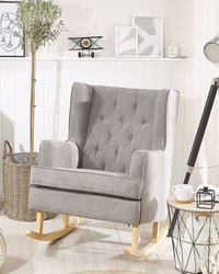 Sedia a Dondolo in Tessuto Grigio Chiaro Solido in Legno Pattini Classici