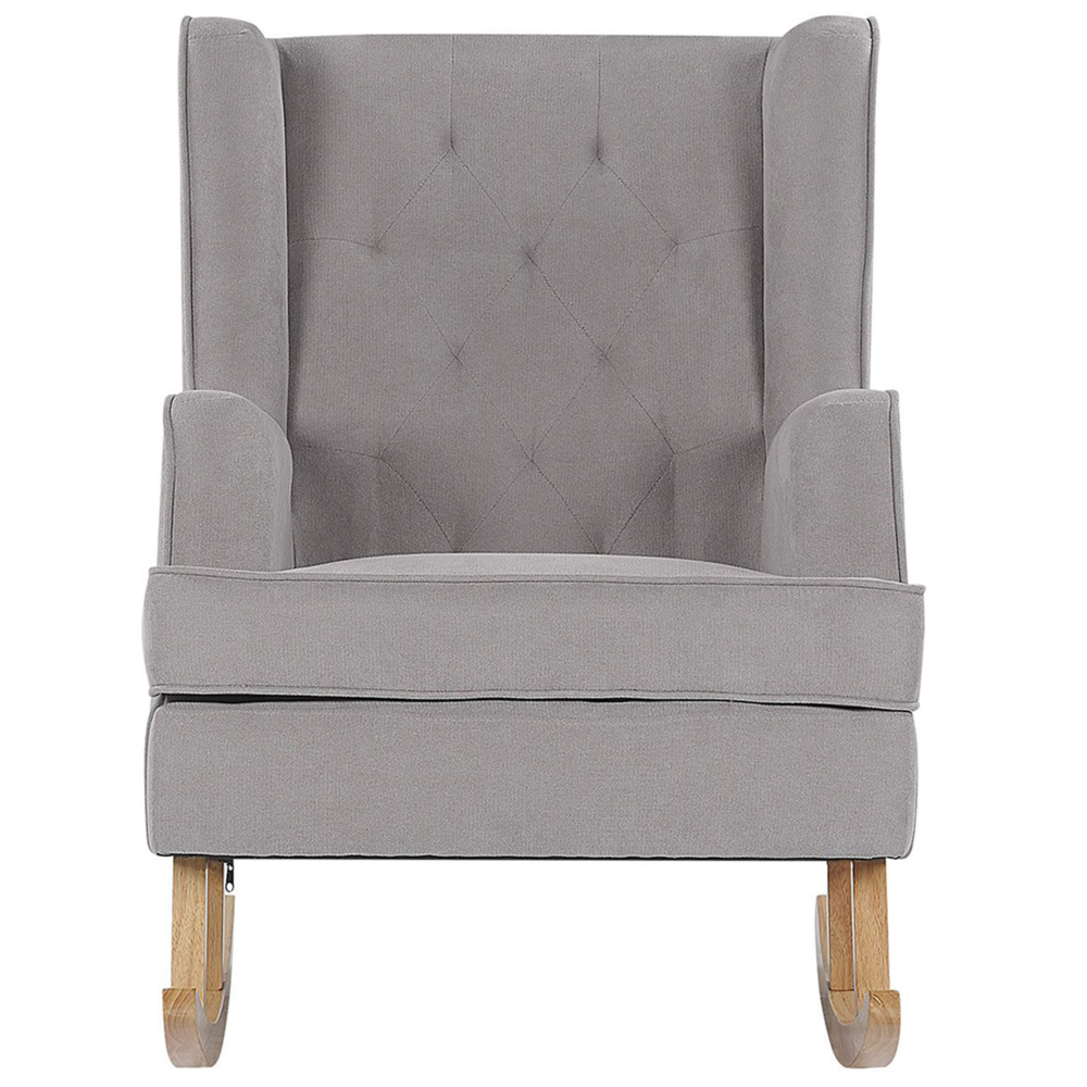 Sedia a Dondolo in Tessuto Grigio Chiaro Solido in Legno Pattini Classici