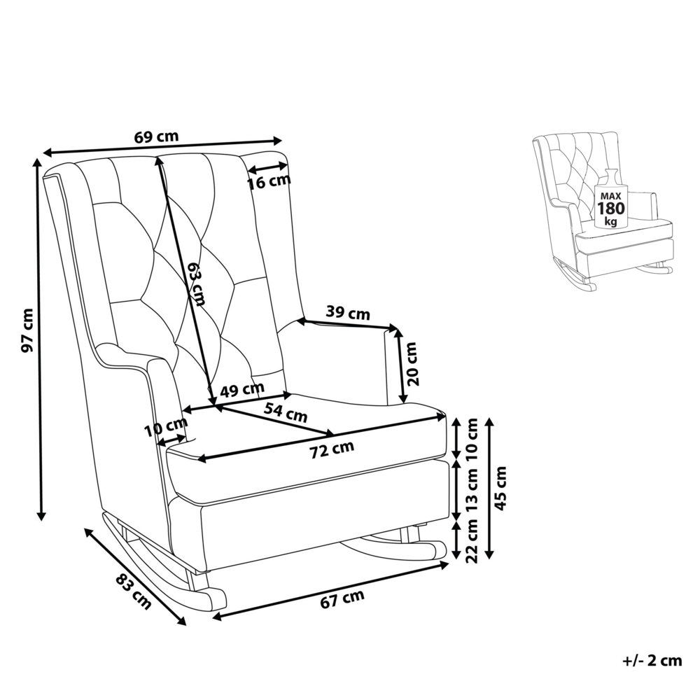 Sedia a Dondolo in Tessuto di colore Grigio in Solido Legno Stile Classico Moderno
