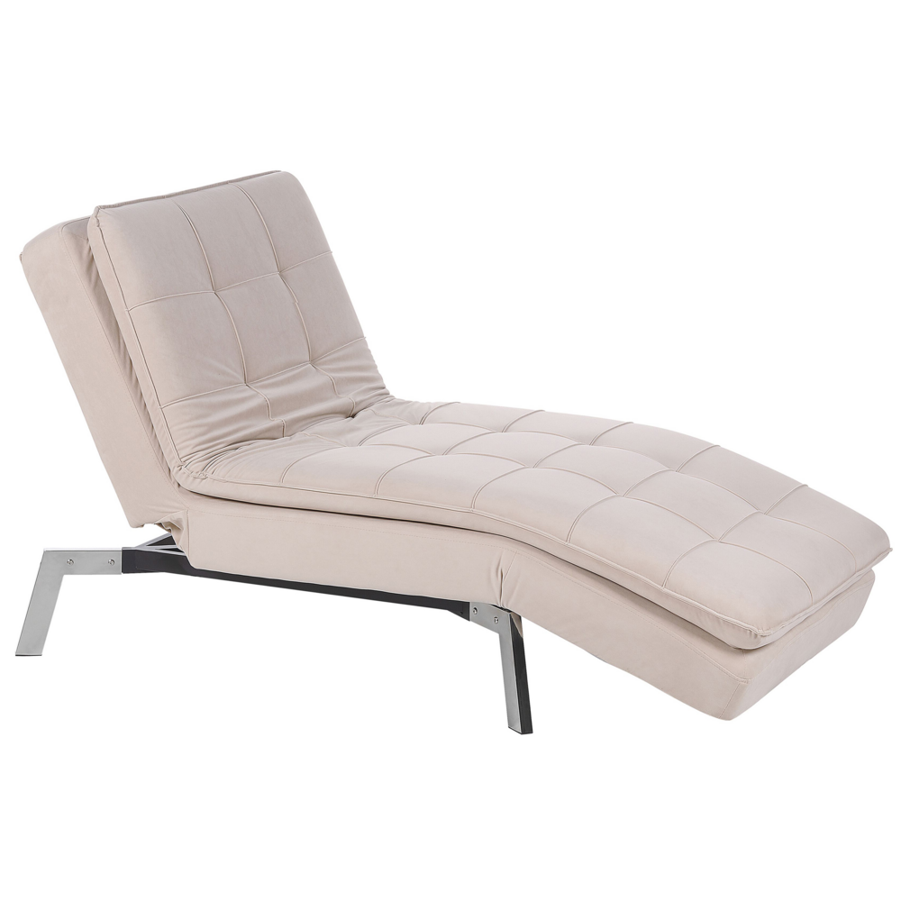 Chaise longue Velluto Beige capitonnè Schienale e Gambe Regolabili Modern Glam