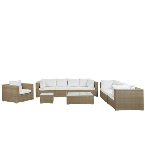 Set relax da giardino Cuscini in rattan marrone chiaro in PE color crema per 8 persone Set da 5 pezzi per esterni