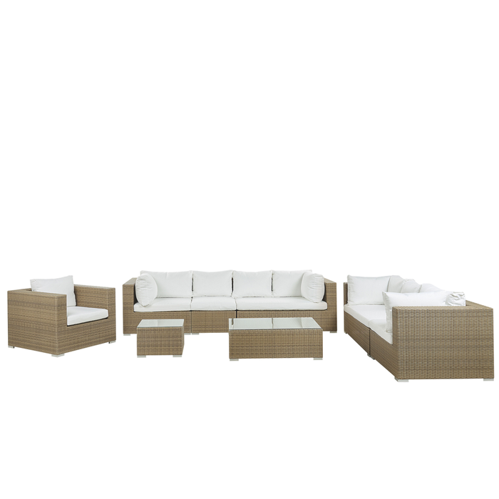 Set relax da giardino Cuscini in rattan marrone chiaro in PE color crema per 8 persone Set da 5 pezzi per esterni